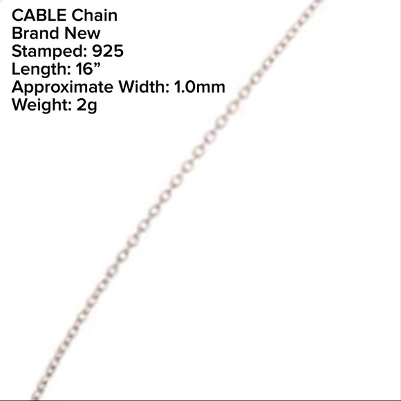 NWT Sterling Silver Cable Chain Necklace 16” - Picture 1 of 5